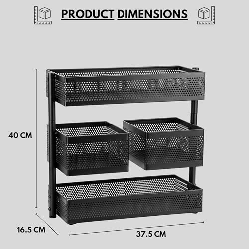 Image of flymore 4-Basket Rotating Makeup Organizer & Multi-Purpose Storage Rack - Metal Mesh Vanity Organizer for Cosmetics, Kitchen Spice Rack, Office Desktop Supplies & Kids Toy Storage - Matte Black