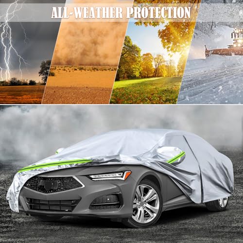 Image of Waterproof Car Covers Replace for 2015-2024 Acura TLX, 6 Layers Silver All Weather Car Cover with Zipper Door & Windproof Bands for Snow Rain Dust Hail Protection