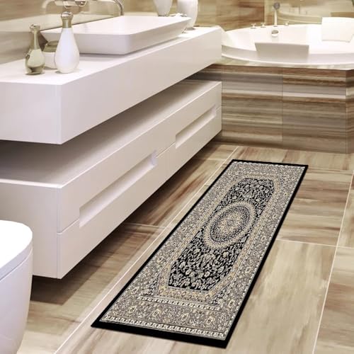 Alfombra de pasillo negra para decoración del hogar lavable 110 x 150 cm 4