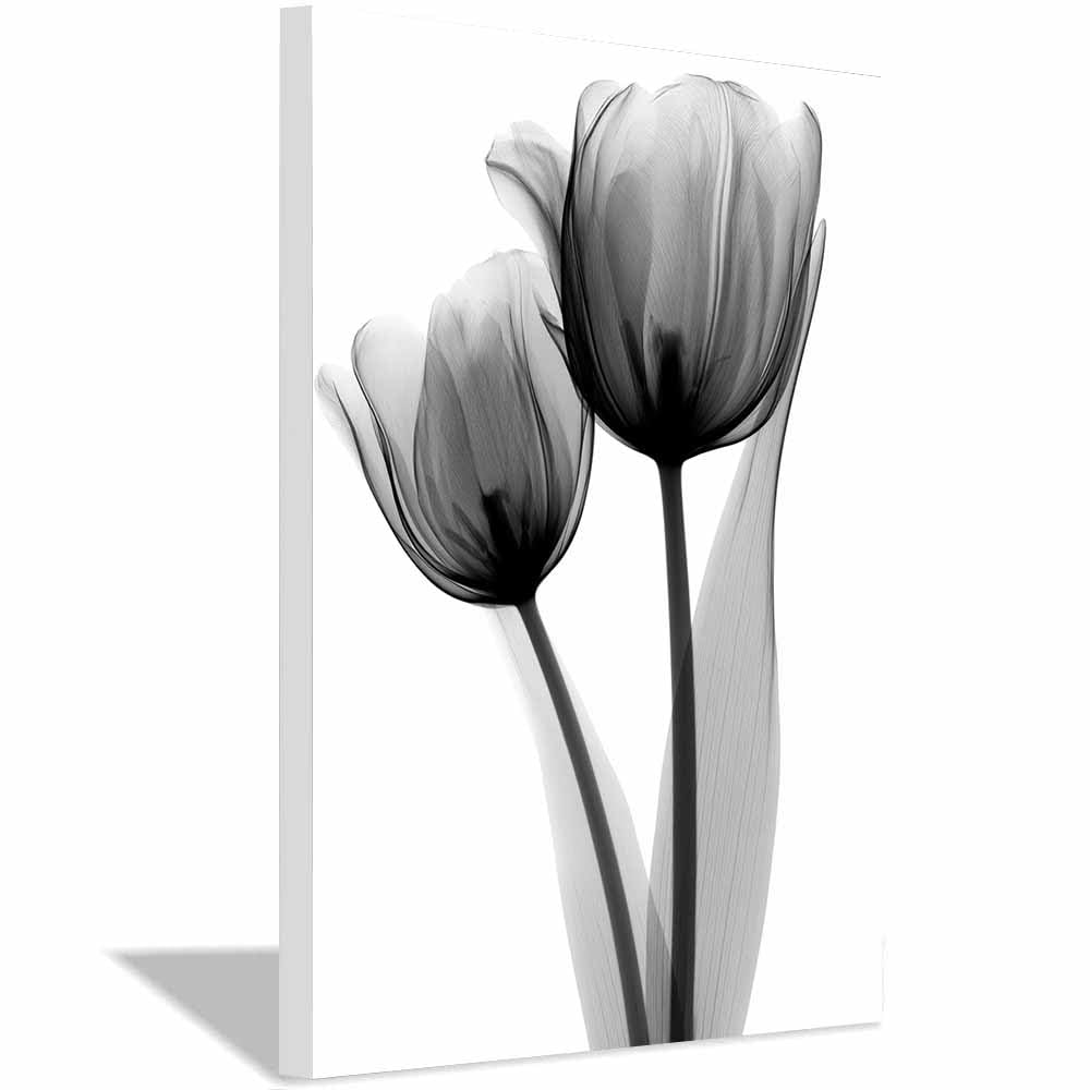 HOQIU Black And White Prints Monochrome X-Ray Tulips canvas wall art, painting and decor, for Living Room Bedroom Home Decoration(Multicolor)-60x80cm Framed