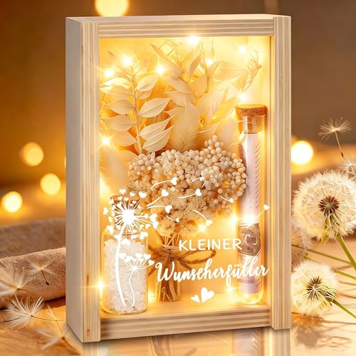 Wunscherfüller Geldgeschenk LED Geldgeschenke Verpackung Geschenkbox inklusive Getrocknete Blumen Holzbox Grußkarte Wunschflaschen für Geburtstag Hochzeit Kommunion Konfirmation Weihnachten