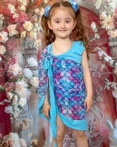 HINTINA Toddler Girl One Piece Ruffle Swimsuit with Cover Up Skirt Bathing Suit Swimwear 2-7Y3