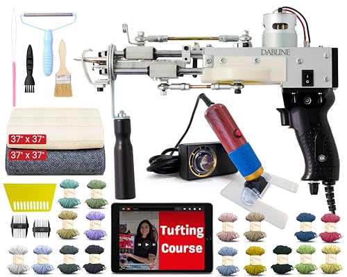 Dabline Rug Tufting Kit Rug Making Kit with 2-in-1 Cut & Loop Tufting Gun Complete Tufting Kit Cloth Backing Carpet Trimmer 20 Color Yarns Tools & Accessories for Rug Tufting Projects