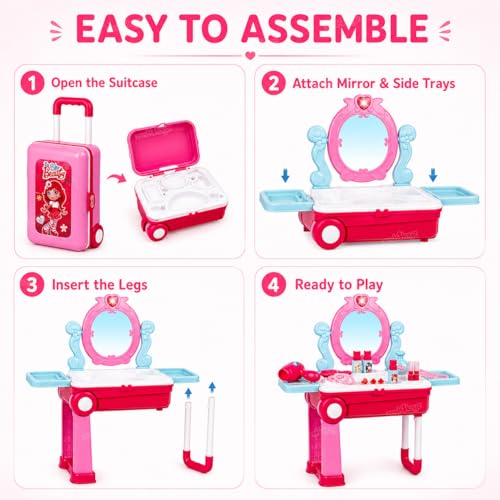 Image of Zest 4 Toyz Makeup Kit Set for Kids Girls | 21 Pieces Cosmetic 2 in 1 Vanity Table Portable Trolley Pretend Play Set Toys Make up Accessories for Kids Plastic (Pink) Made in India