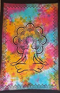 Khadgatta Handicrafts Tapestry Lovers Yoga Meditation Boho Psychedelic Mandala Tapestry Hippie Celestial Indian Bohemian Cotton Tapestries Wall Hanging Decoration Poster (Multicolour, 40 X 30 Inches)