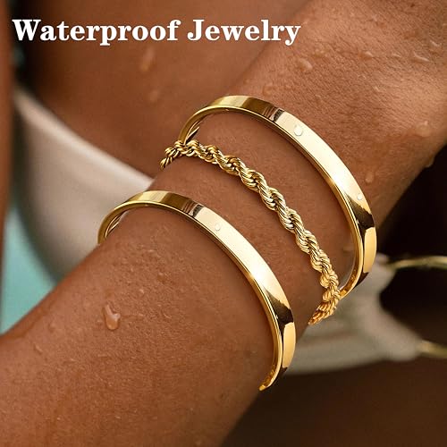Gold Bracelets for Women Non Tarnish Dainty 14K Real Gold Plated Bangle Cuff Bracelets Stack for Women,Waterproof Stackable Bracelet Gold Jewelry Trendy Gifts Adjustable4