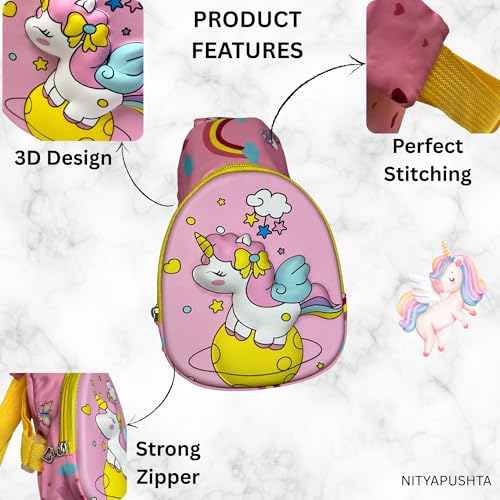 Image of Kids Small Cartoon Design Sling Crossbody Shoulder Bag for Boys & Girls, School Travel & Casual Backpack with Adjustable Strap for Children & Toddlers