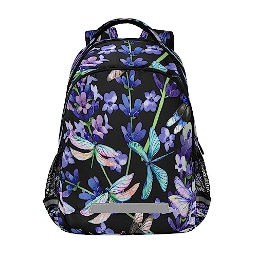 Sac à dos libellule et fleurs bleues étanche pour ordinateur 12,9 pouces de collégien