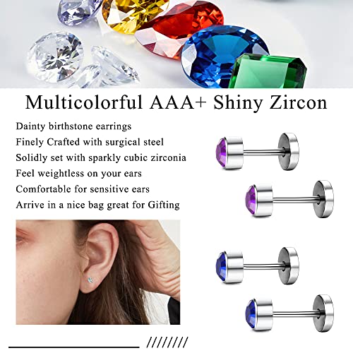LOYALLOOK 14Pairs Stainless Steel CZ Stud Earrings for Women Men Multicolor Cubic Zirconia Flatback Earrings Pave Crystal Disco Ball Earrings with Flatback Cartilage Helix Earrings Set 20G4