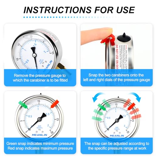 Image of MEANLIN MEASURE 0~30Psi Liquid Filled Pressure Gauge 1 /4 inch NPT 2.5 inch FACE DIAL Stainless Steel Glycerin Filled WOG Water Oil Air Lower Mount (with 2PCS Snaps)