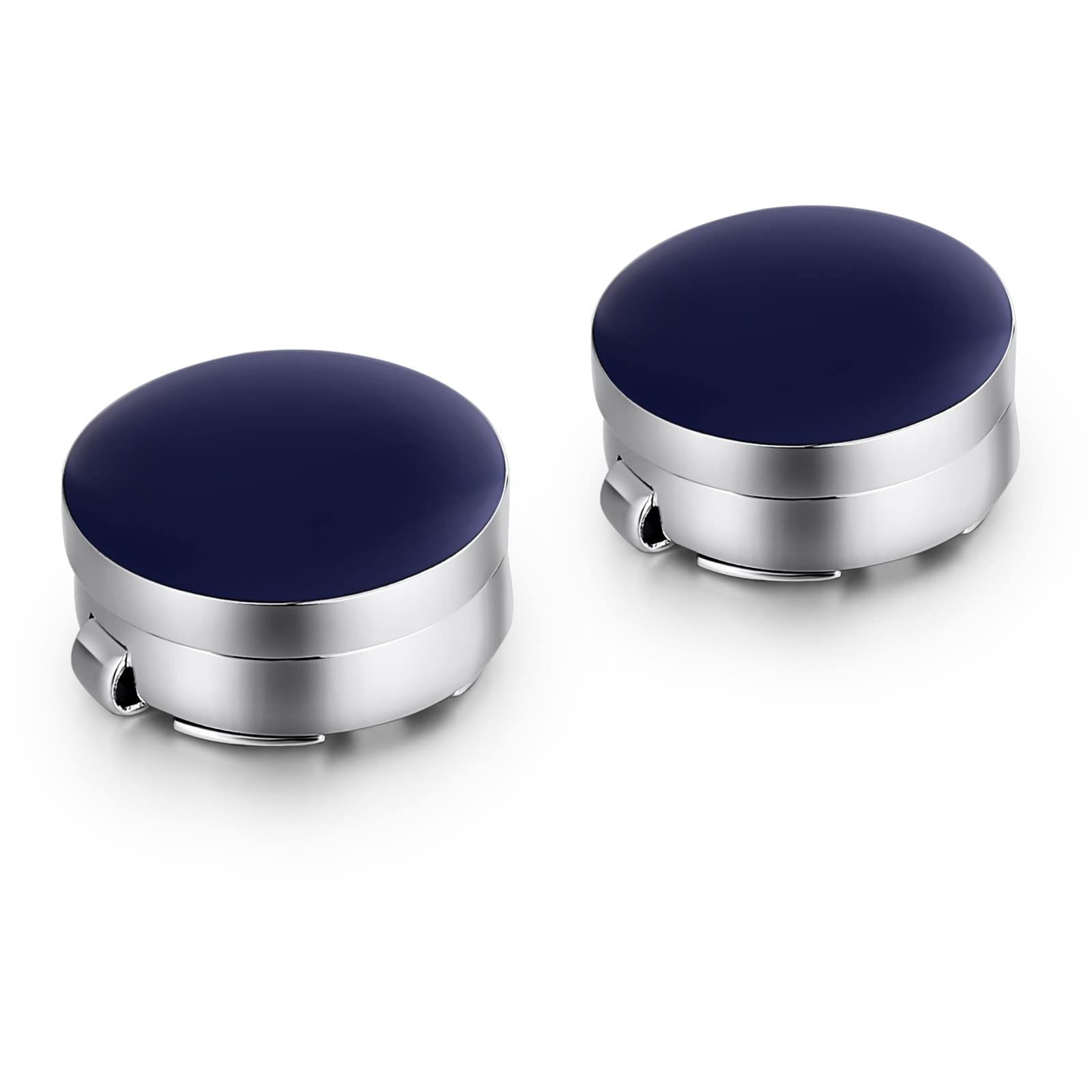 Gemelli da Uomo Blu, Gemelli per Marito da Sposa Gemelli da Camicia in Acciaio Inossidabile Blu Rotondi per Abito da Uomo inciso con Confezione Regalo