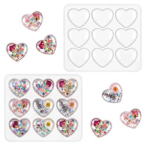 JJUNW 2 Pcs Valentine Heart Resin Mold Heart Epoxy Mold Silicone Mold for Valentine Gift Party Gifts Shape Pendant Making DIY Craft