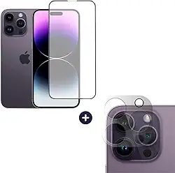 Película De Vidro 3D Tela Toda Para iPhone + Película Lente de Câmera (iPhone 14 Pro Max)