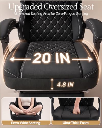 Image of Dowinx Gaming Chair Breathable Fabric Game Chair with Gel Pad and Storage Bag, Comfortable Gamer Chair with Pocket Spring Cushion, Ergonomic Computer Chair with Footrest, Black