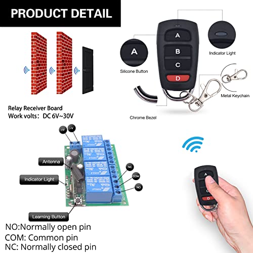 Dieserc 2404 Dc 12V 24V 4Ch Wireless Remote Control Switch Dc 6-30V 10A 4-Channels 433Mhz Radio Frequency Relay Receiver thumb #2
