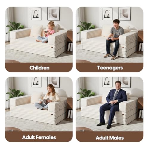Image of COMAX Futon Sofa Bed, 4‑in‑1 Convertible Sofa Bed, Folding Boneless Couches | Boneless Couch for living room, Fold Out Small Foldable Loveseat Floor Sleeper Mattress Lounge Space‑Saving, Light Beige