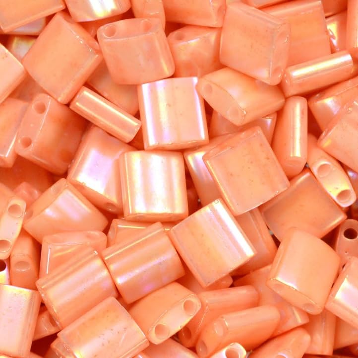 5 g Miyuki 2-Hole Beads, Size Tila 5 x 5 mm, Opaque Salmon Luster (# 0596), Japan, Glass
