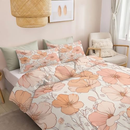 Housse de Couette 200x200cm Anti-Plis en Microfibre Douce Rose Fleur - 3