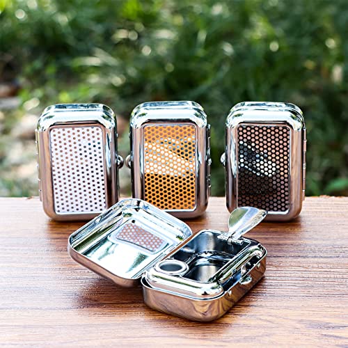 Image of Mini Compact Portable Ashtray, Stainless Steel Table-top Ash Tray, Creative Fashion Personality Small Car Ashtrays with Lid for Outdoor Travelling Camping