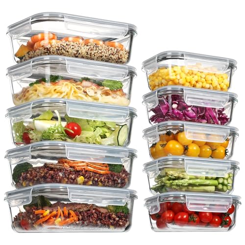 Vtopmart 10-Pack Airtight Glass Meal Prep Containers with Snap Lock Lids
