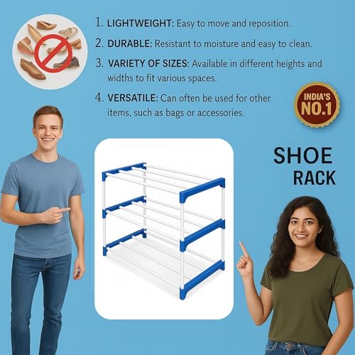 Image of NextZen 3 Layer Multipurpose Shoe Stand & Organizer Rack Premium Plastic Multipurpose Shoe, Cloth & Book Storage Shelf for Home, Balcony, Living Room & Workspace