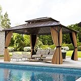 Tangkula 12x14 FT Hardtop Gazebo, Aluminum Frame Permanent Pavilion with Curtains, Netting, Heavy-Duty Double-Tier Galvanized Metal Roof, Outdoor Gazebo for Patios Garden Deck Lawn Backyard (12x14 Ft)