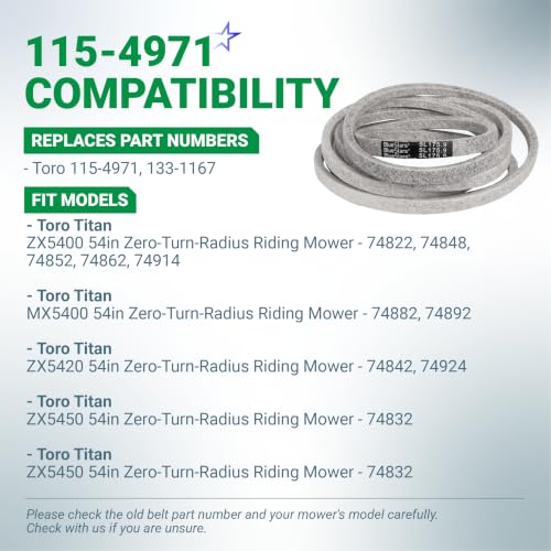 Image of BlueStars 115-4971 Deck Belt Aramid Cord 5 /8 inch x 175.9 inch | For Toro Titan 54 inch ZX5400 MX5400 ZX5420 MX5480 ZX5450 74832 74862 74882 74822 74848 74852 Zero Turn Mower Replaces 133-1167