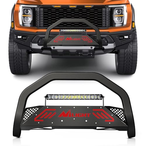 Nilight Bull Bar with Light Bar&License Plate Hole Compatible for Ford F-150 F150 2004-2023 Truck Brush Guard, Front Bumper Push Bar w/Grille Skid Plate Light Mount