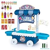 Noetoy Ice Cream Toys for 3 4 5 6 7 Year Old Girls Boys 23Pcs Ice Cream Cart with Music & Light Ice...