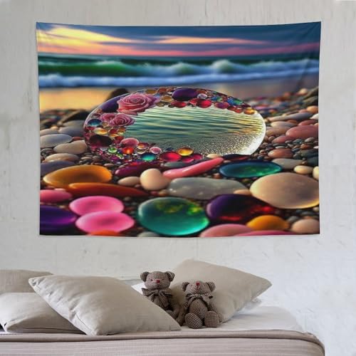 Tapisserie murale plage de pierre 150x200cm pour décoration de chambre et salon