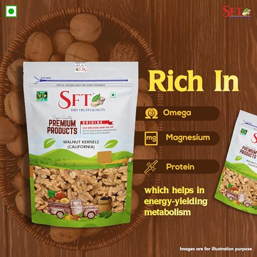 Image of SFT Pure Walnuts /Akhrot California, 1 Kg, Crunchy Nuts, Rich in Dietary Fibre, Protein & Magnesium