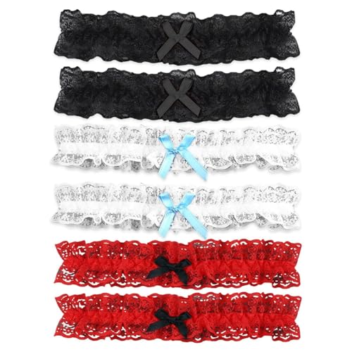 FDGGT 6 Stück Sexy Spitzenstrumpfbänder, Brautstrumpfbänder, Schleifenstrumpfbänder, Bekleidungszubehör