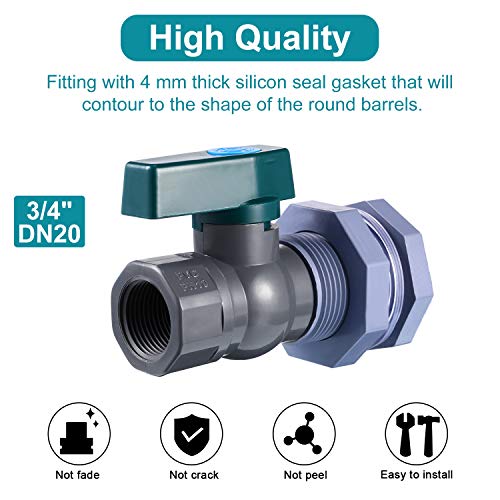 Mudder Pvc Spigot Rain Barre Faucet Kit 3/4 Inch Rain Barrel Valve With Bulkhead Fitting Adapter For Water Tanks, Aquariums, Tubs, Pools (3/4 Inch, Grey With Green) #TOP2