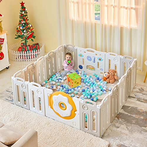 Image of Albott 18 Panels Donut Baby Playpen Safety Sturdy Kids Play-Center-Yard, Donut Kids Activity Center for Indoor Outdoor Portable Baby Fence with Gate for Baby