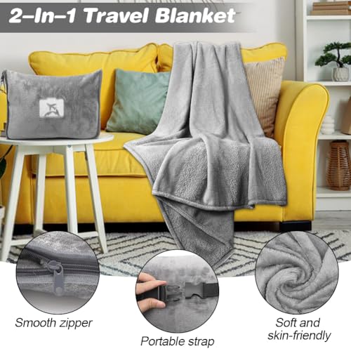 2 in 1 Reisedecke & Reisekissen mit Reißverschluss, Multifunktionales Kissen, Weiche & Warme Flugzeugdecke Kuscheldecke Kopfkissenbezug Kompakte Decke für Flugzeug, Auto, Büro,127x152cm