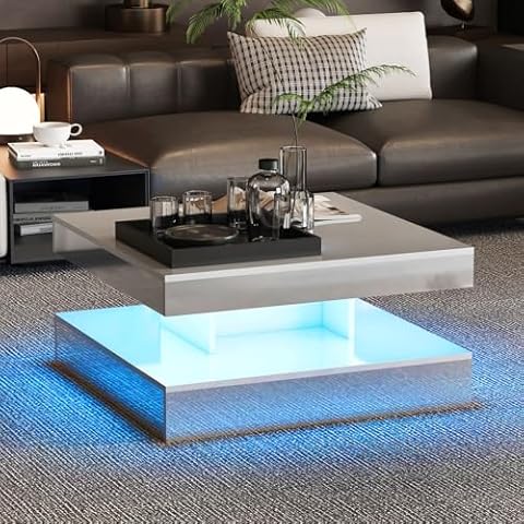 KEEPREAPER Mirrored Coffee Table with LED Lights Cover