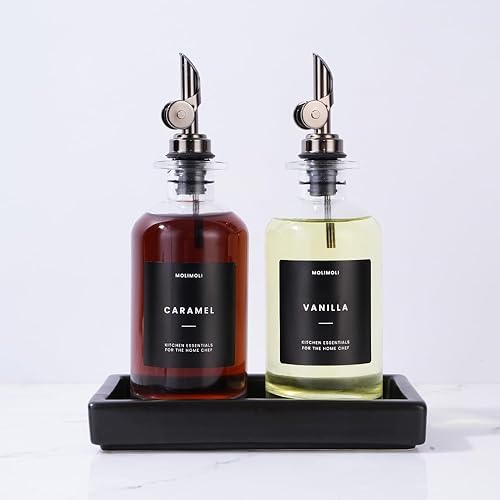 Molimoli Dispensador de aceite y vinagre con boquilla de vertido de metal, vertedor pesado, dispensador de botellas de vidrio para cocina con