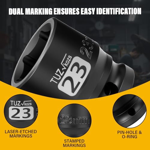 Image of 1 /2 Inch Drive 23mm Shalllow Metric 6 Point CR-MO Impact Socket | Radius Corner Design,Square Chamfered Opening,Axle Nut Impact Grade Socket for Easy Removal