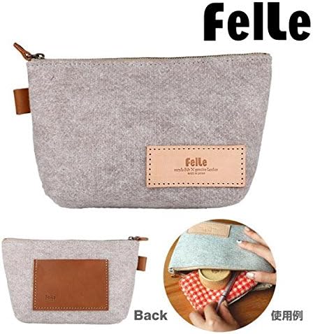 Genuine leather ,FelLe Felt Prensent combination of Recycled plastic and Leather Eco Friendly Zip Pouch Organiser Purse for Handbag (Gray)