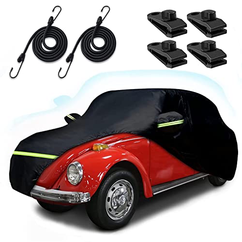 Car Covers for 1960-1980 Beetle Bug Sedan 2-Door Waterproof All Weather Beetle Full Car Cover 210T Custom-fit Outdoor Windproof Cover with Door Zipper Up to 167L(Black)