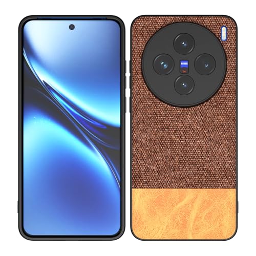 Image of Kapa Soft Fabric & Leather Hybrid Protective Back Cover for Vivo X200 (5G) | Shockproof Slim Hard Anti Slip Back Case (Brown)
