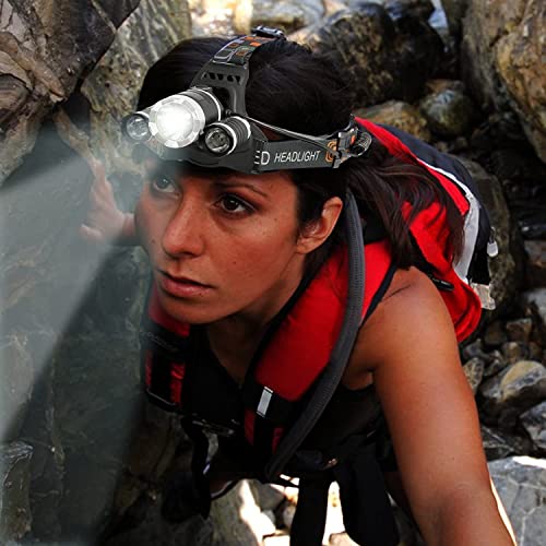 Image of FOXELLI Super Bright Headlamp, Rechargeable LED, Waterproof, 3 Light Modes, 500 Lumens, Adjustable Strap, Head Mount, Ideal for Running, Hiking, Camping