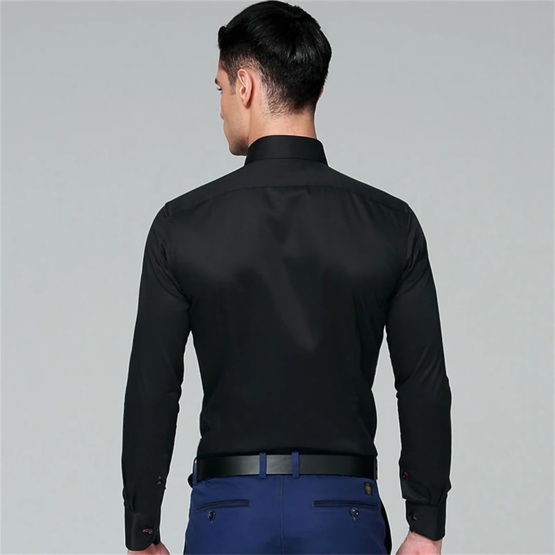 Camicia da Uomo Camicie Eleganti Casual da Lavoro in Cotone a Maniche Lunghe in Tinta Unita