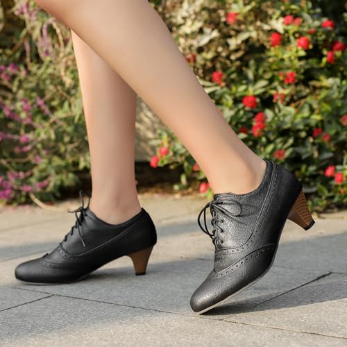 Women's Vintage Wingtip Oxfords Lace Up Low Heel Brogue for Women3