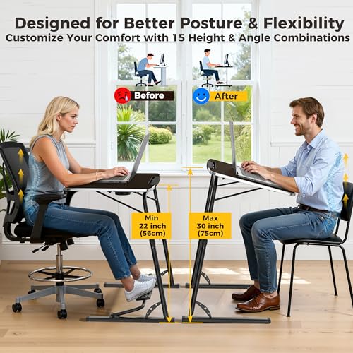 Image of FoldWise Upgraded Folding TV Tray Table - Extra Large & Sturdy Laptop Table for Couch, Height & Angle Adjustable Desk for Dinner, Work & TV - Includes Footrest, Cup Holder, iPad Holder & Edge Stopper