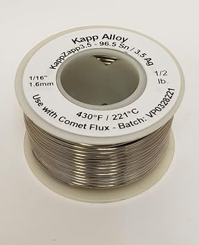 KappZapp3.5S 3.5% Silver Solid Core Solder 1/16" diameter, 1/2 lb. spool.