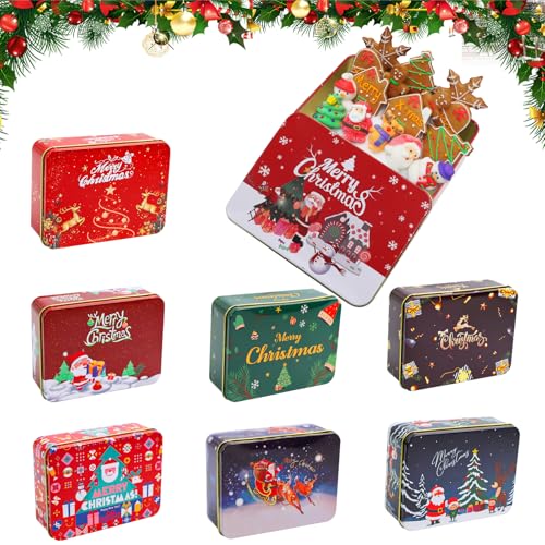 GOWTX 8 unidades de latas de galletas de Navidad – Caja de galletas de Navidad para tarjetas de regalo de Navidad, latas, vales de regalo, latas de Navidad, embalaje para regalos de dinero