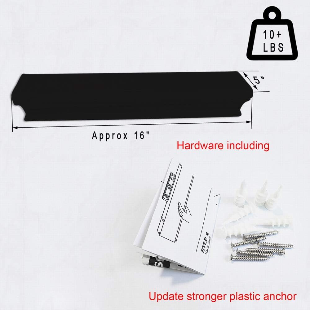 Floating Shelves Wall Mounted,Set of 2,Classic Crown Molding Design,Great for Bedroom,Living Room,Bathroom,Kitchen,5 Inch Depth,Deeper than others,Black