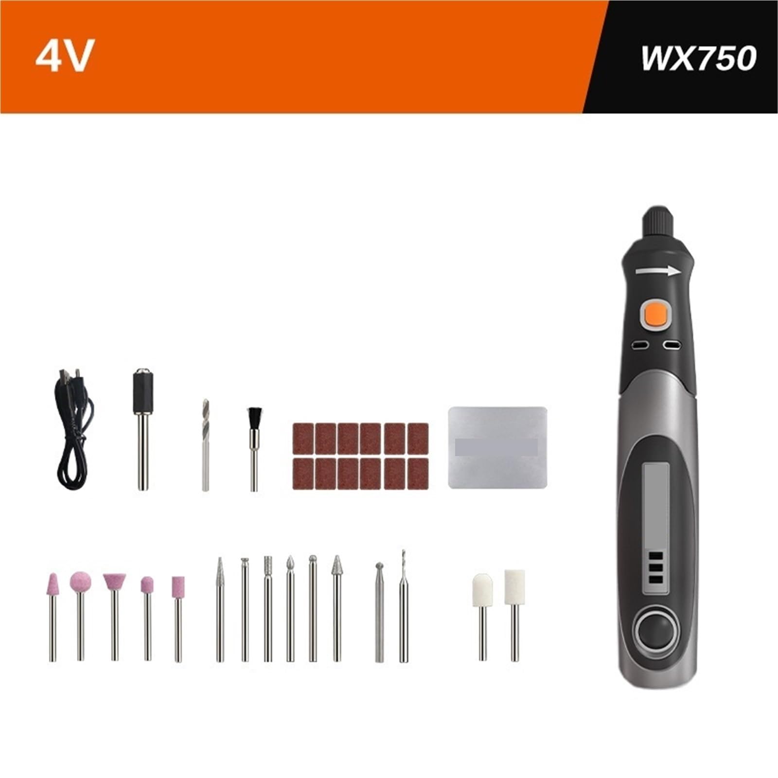 Elektryczna szlifierka kątowa, 8V RotaryCordless Mini Wiertarka Grawerowanie Szlifowanie Polerka Ładowarka USB Zmienna Prędkość Elektronarzędzia Bity(WX750)