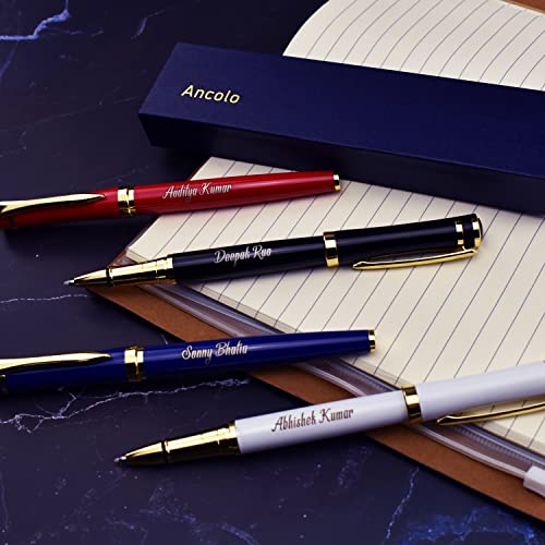 Ancolo-Custom-Pens-Office-Gift-Set-with-5-Gfit-Box-10-extra-Black-Refills-Metal-Body-Engraved-with-Your-Message-Personal-Names-Phone-Number-Gift-for-Business-Office-Colleague-Friends